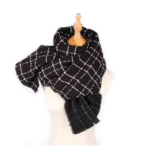 Wholesale black thick line plaid cashmere scarf