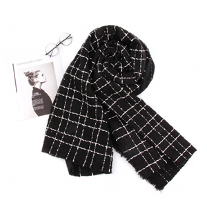 Wholesale black thick line plaid cashmere scarf