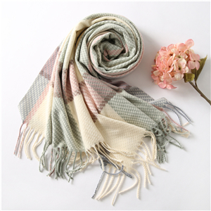 Plaid pattern fringed cotton cheap scarf