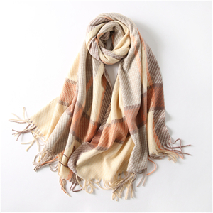 Plaid pattern fringed cotton cheap scarf