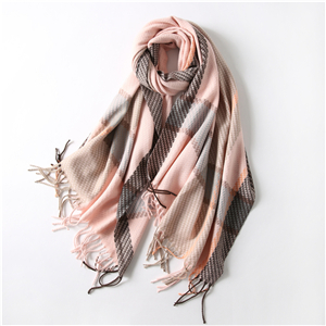 Plaid pattern fringed cotton cheap scarf