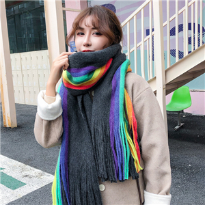 Wholesale rainbow color double-sided striped cashmere scarf