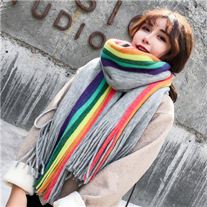 Wholesale rainbow color double-sided striped cashmere scarf