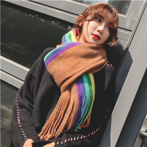 Wholesale rainbow color double-sided striped cashmere scarf