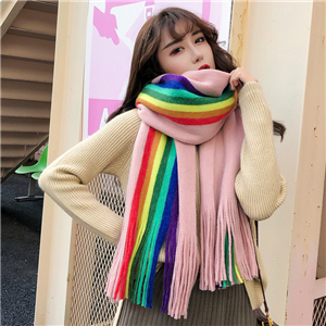 Wholesale rainbow color double-sided striped cashmere scarf
