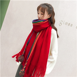 Wholesale-rainbow-hair-ball-tassel-cashmere-scarf