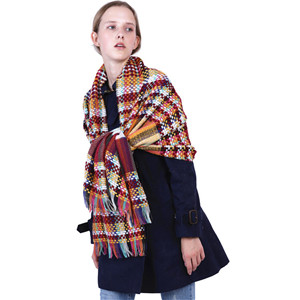 Wholesale color lattice cashmere tassel scarf