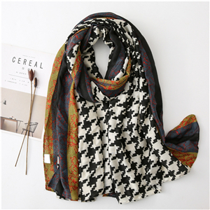 Wholesale houndstooth lace stitching cotton scarf