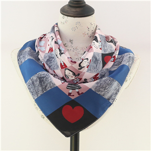 Wholesale cartoon printed silk square scarf