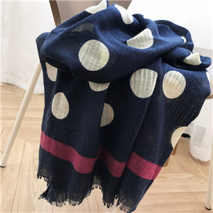 Wholesale navy blue circle pattern tassel cotton scarf