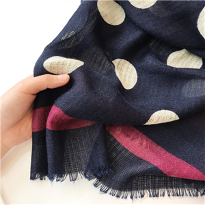 Wholesale navy blue circle pattern tassel cotton scarf
