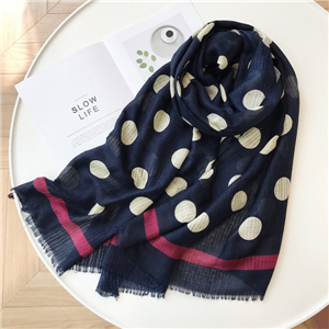 Wholesale navy blue circle pattern tassel cotton scarf
