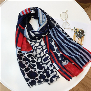 Navy blue leopard striped raw cotton cheap scarf