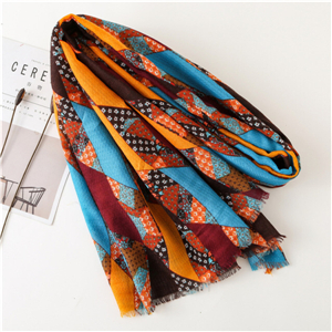 Geometric contrast printing cotton cheap scarf