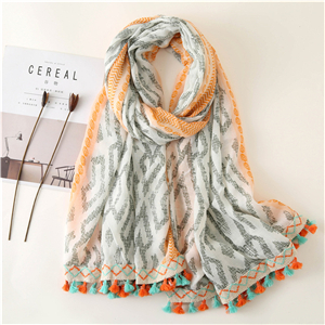 Geometric color ribbon printed cotton scarf