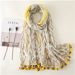 Geometric color ribbon printed cotton scarf