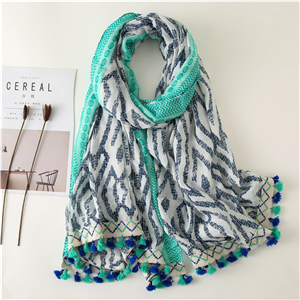Geometric color ribbon printed cotton scarf