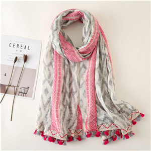 Geometric color ribbon printed cotton scarf