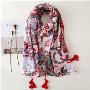 Wholesale floral print tassel cotton scarf