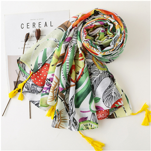 Wholesale fruit pattern print tassel cotton scarf