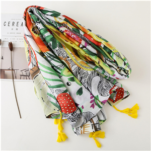 Wholesale fruit pattern print tassel cotton scarf