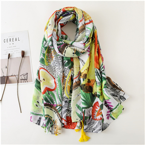 Wholesale fruit pattern print tassel cotton scarf
