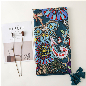 Lake blue flowers totem tassel cotton cheap scarf