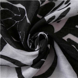 China wholesale black white flower print tassel cotton scarf