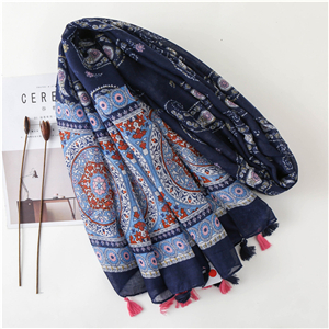 China wholesale cashew flower contrast print tassel cotton scarf