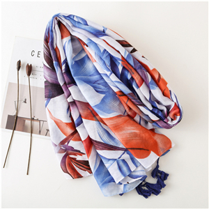 China wholesale color matching flower print tassel cotton scarf