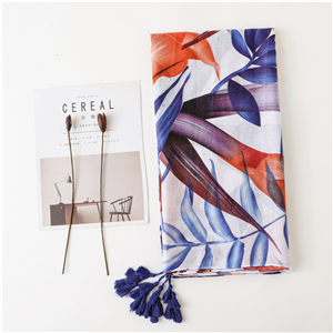 China wholesale color matching flower print tassel cotton scarf