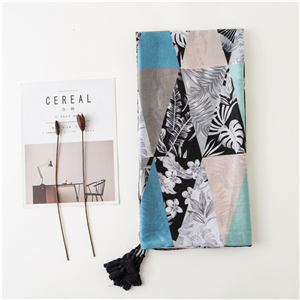 China wholesale tropical leaf print hit color tassel cotton scarf