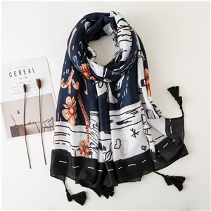 Plum flower beast totem tassel cotton cheap scarf