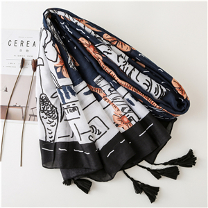 Plum flower beast totem tassel cotton cheap scarf