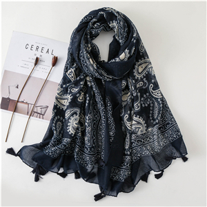 Wholesale navy cashew flower tassel decoration cotton scarf
