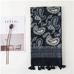 Wholesale navy cashew flower tassel decoration cotton scarf