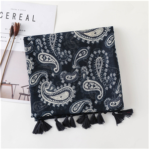 Wholesale navy cashew flower tassel decoration cotton scarf