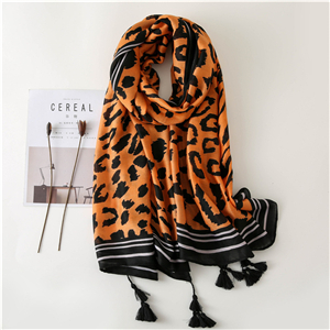 Wholesale turmeric border leopard tassel decorative cotton scarf