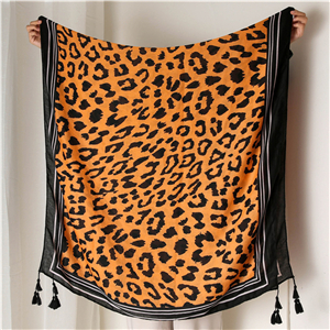 Wholesale turmeric border leopard tassel decorative cotton scarf