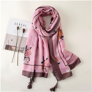 Wholesale rose pink print tassel cotton scarf