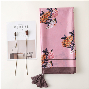 Wholesale rose pink print tassel cotton scarf