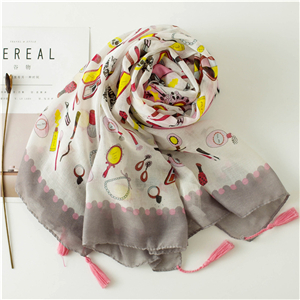 Wholesale cartoon print tassel cotton scarf