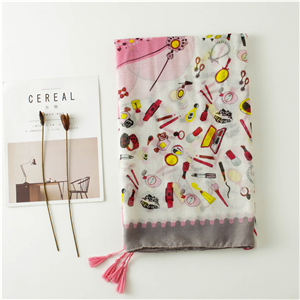 Wholesale cartoon print tassel cotton scarf