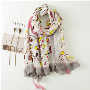 Wholesale cartoon print tassel cotton scarf