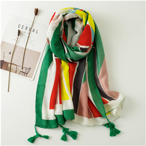 China wholesale geometric color tassel cotton scarf