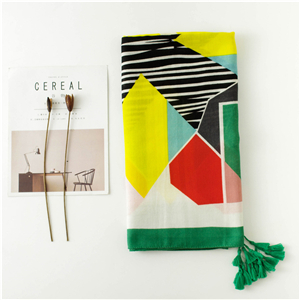 China wholesale geometric color tassel cotton scarf