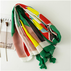China wholesale geometric color tassel cotton scarf