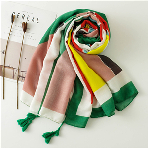 China wholesale geometric color tassel cotton scarf