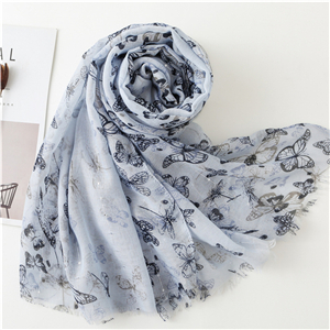 China wholesale butterfly print tassel cotton scarf