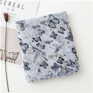 China wholesale butterfly print tassel cotton scarf